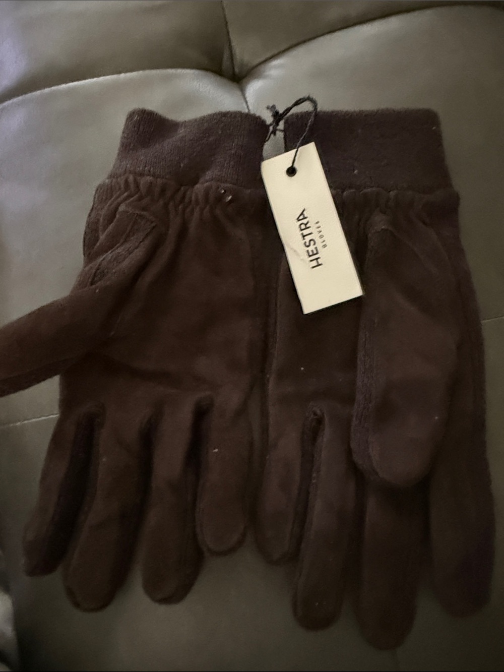 Hestra Men's Dark Brown Suede Gloves